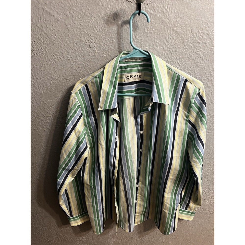 Orvis Button Up Shirt Womens 16 Multi Color Barcode‎ Striped Cotton Blend